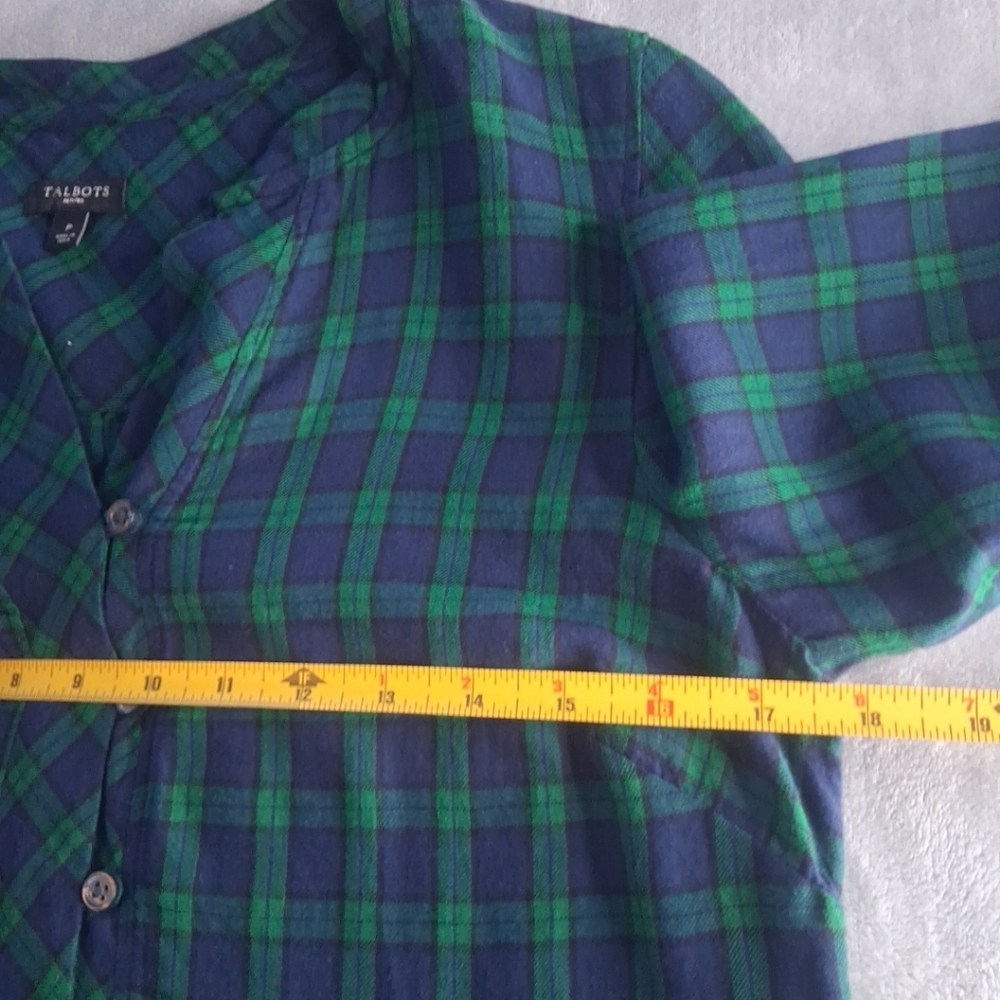 Talbots Women's Shirt Green Blue Plaid Popover Tunic Long Slv Henley PP (0-2) - Picture 13 of 16